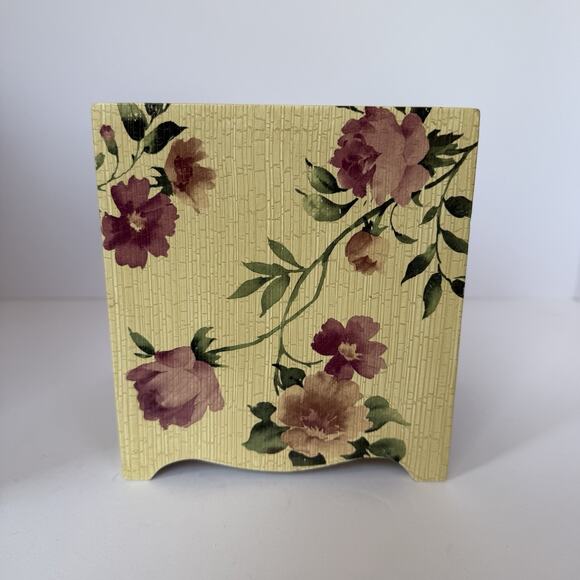 Vintage Croscill Cottage Rose 2 Piece Set Waste Basket Tissue Box Cover Wooden - Picture 3 of 12